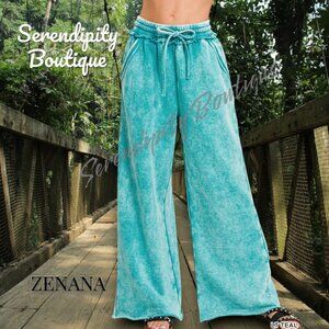 Comfy Mineral Wash Elastic High Waist Wide Leg Loose Fit Everyday Casual Pants